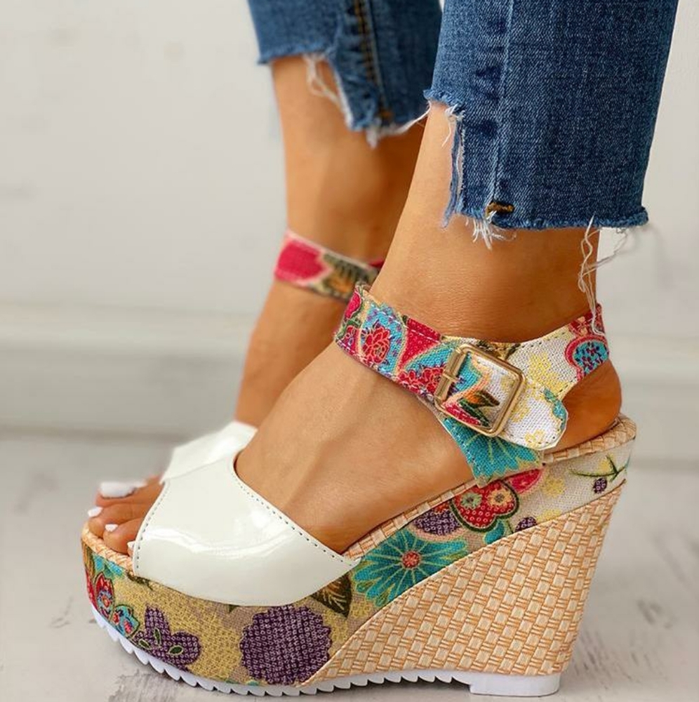 Floral Open-toe Wedge Sandals